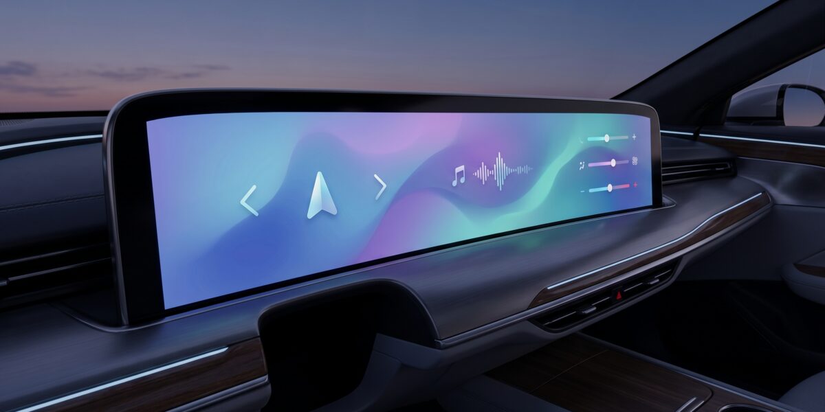 Google Gemini AI integrated into a car's infotainment system, displaying navigation and voice command interface.