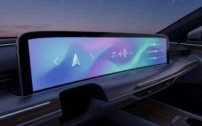 Google Gemini AI integrated into a car's infotainment system, displaying navigation and voice command interface.