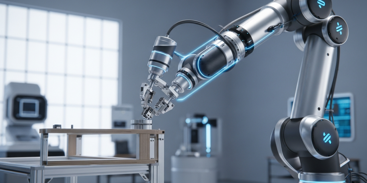 A robotic arm precisely assembling furniture, illustrating the application of HDFlow in complex, long-horizon tasks.