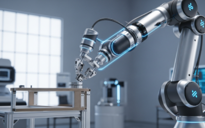 A robotic arm precisely assembling furniture, illustrating the application of HDFlow in complex, long-horizon tasks.