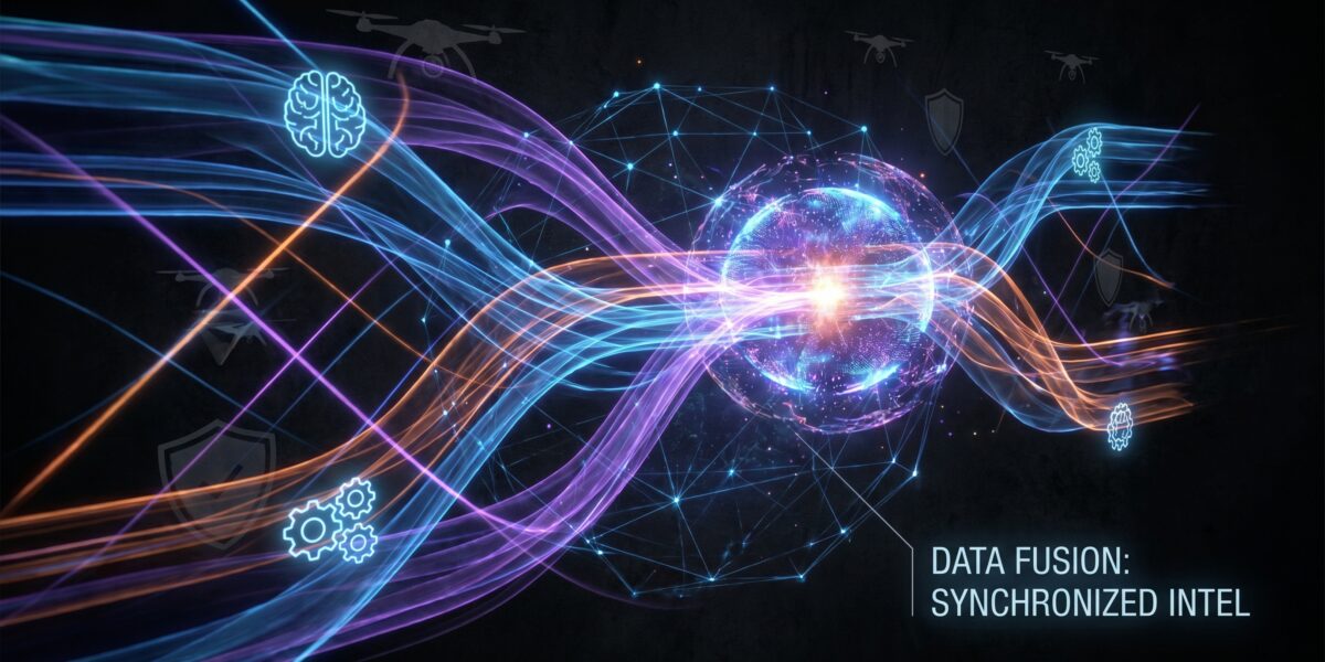 Abstract representation of AI data fusion and pattern analysis in modern targeting systems