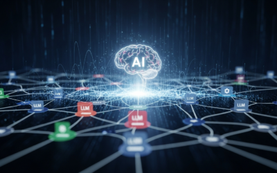 A glowing, stylized brain icon representing AI reasoning, surrounded by a complex digital network, set in a futuristic and analytical environment.