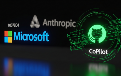 A visual representation of Microsoft's strategic shift, showing the Microsoft logo with the Anthropic logo fading and the GitHub Copilot logo becoming prominent, surrounded by code.