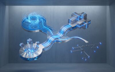 Abstract visualization of OpenAI's orchestrator model managing multiple AI workflows and data streams