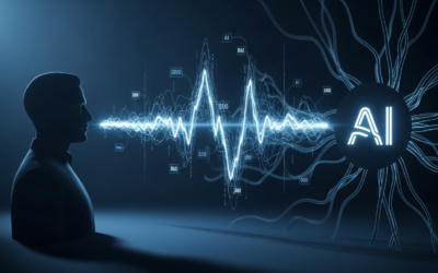 A futuristic digital interface showing abstract data streams and glowing neural patterns, symbolizing improved AI context recognition in sensitive conversations.