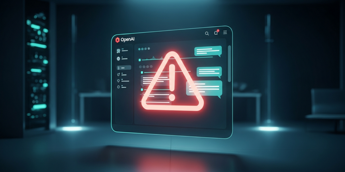 A glowing, stylized chatbot interface with a warning symbol, set in a dimly lit digital environment, representing the serious implications of AI advice.