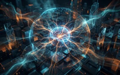 Abstract digital art depicting AI-driven cybersecurity protection.