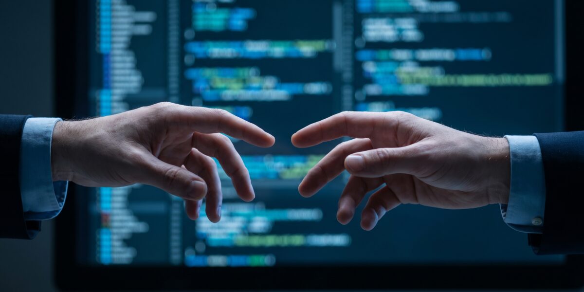 Abstract representation of the communication gap between technical expertise and business understanding in software development