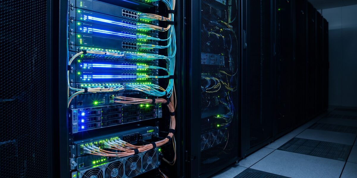 Server rack in data center for Hyperliquid trading bot VPS hosting